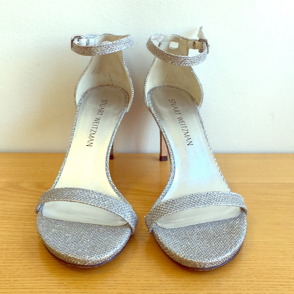 Stuart Weitzman Silver Sequin Nudist Dress Sandal